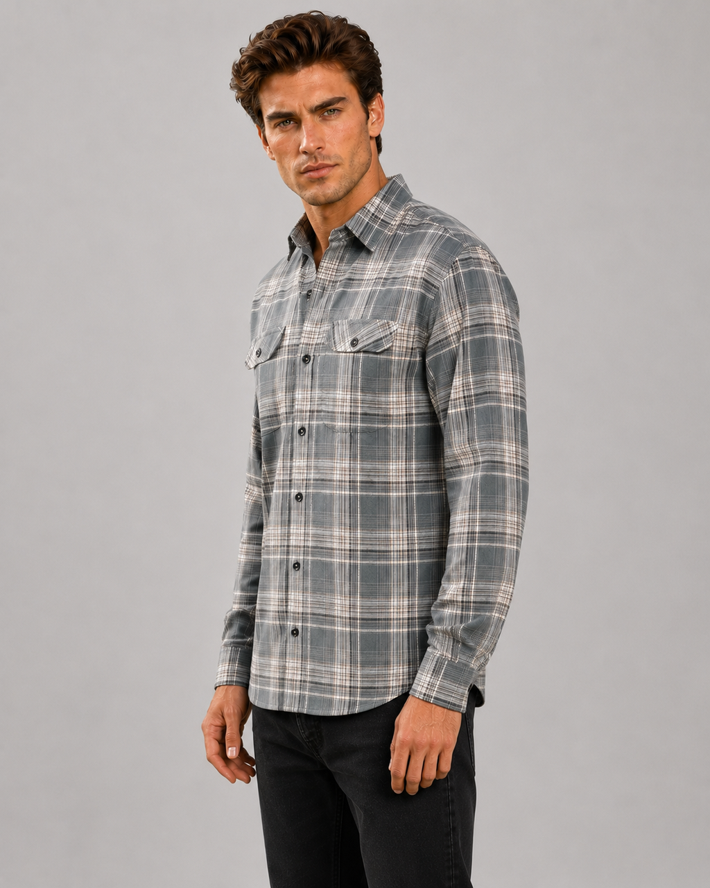 SALLT Men's Grey Premium Signature Cotton Shirt - Full Sleeves - Relaxed Fit