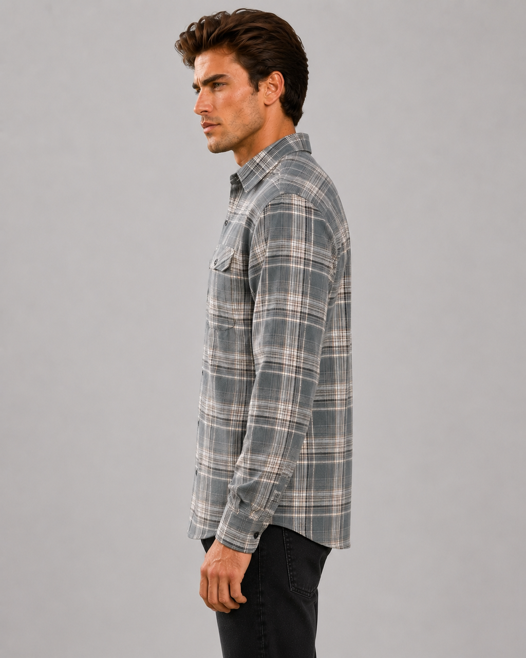 SALLT Men's Grey Premium Signature Cotton Shirt - Full Sleeves - Relaxed Fit