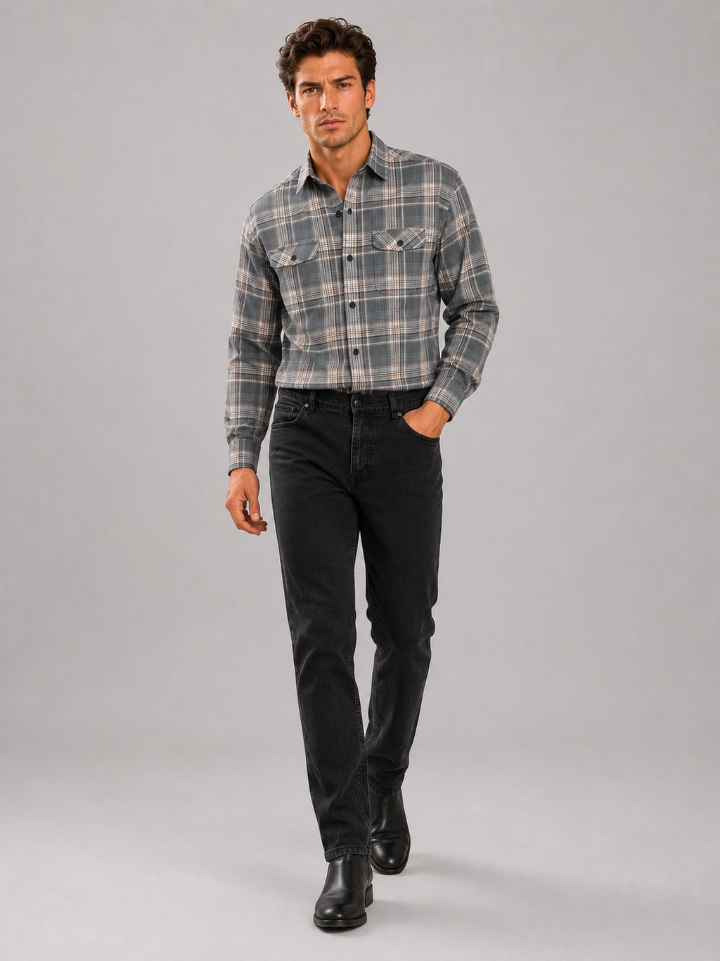 SALLT Men's Grey Premium Signature Cotton Shirt - Full Sleeves - Relaxed Fit