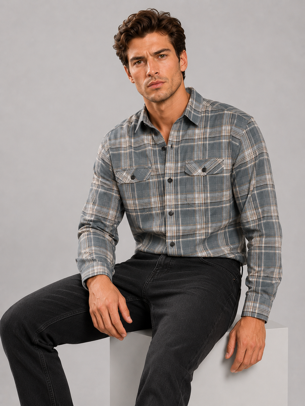 SALLT Men's Grey Premium Signature Cotton Shirt - Full Sleeves - Relaxed Fit