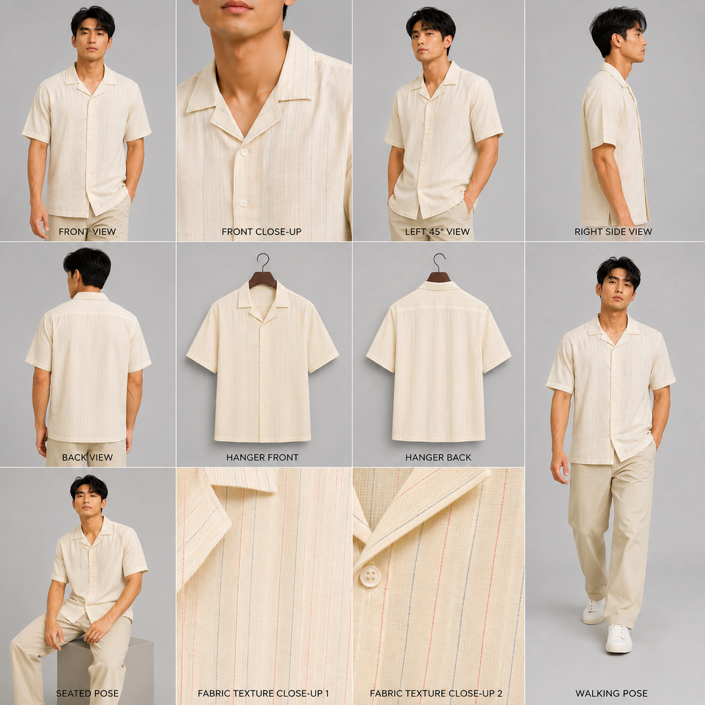 SALLT Men's Beige Linen Cotton Blend Shirt - Half Sleeves - Relaxed Fit