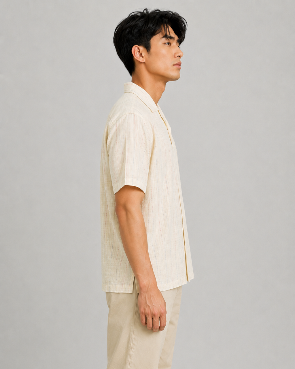 SALLT Men's Beige Linen Cotton Blend Shirt - Half Sleeves - Relaxed Fit