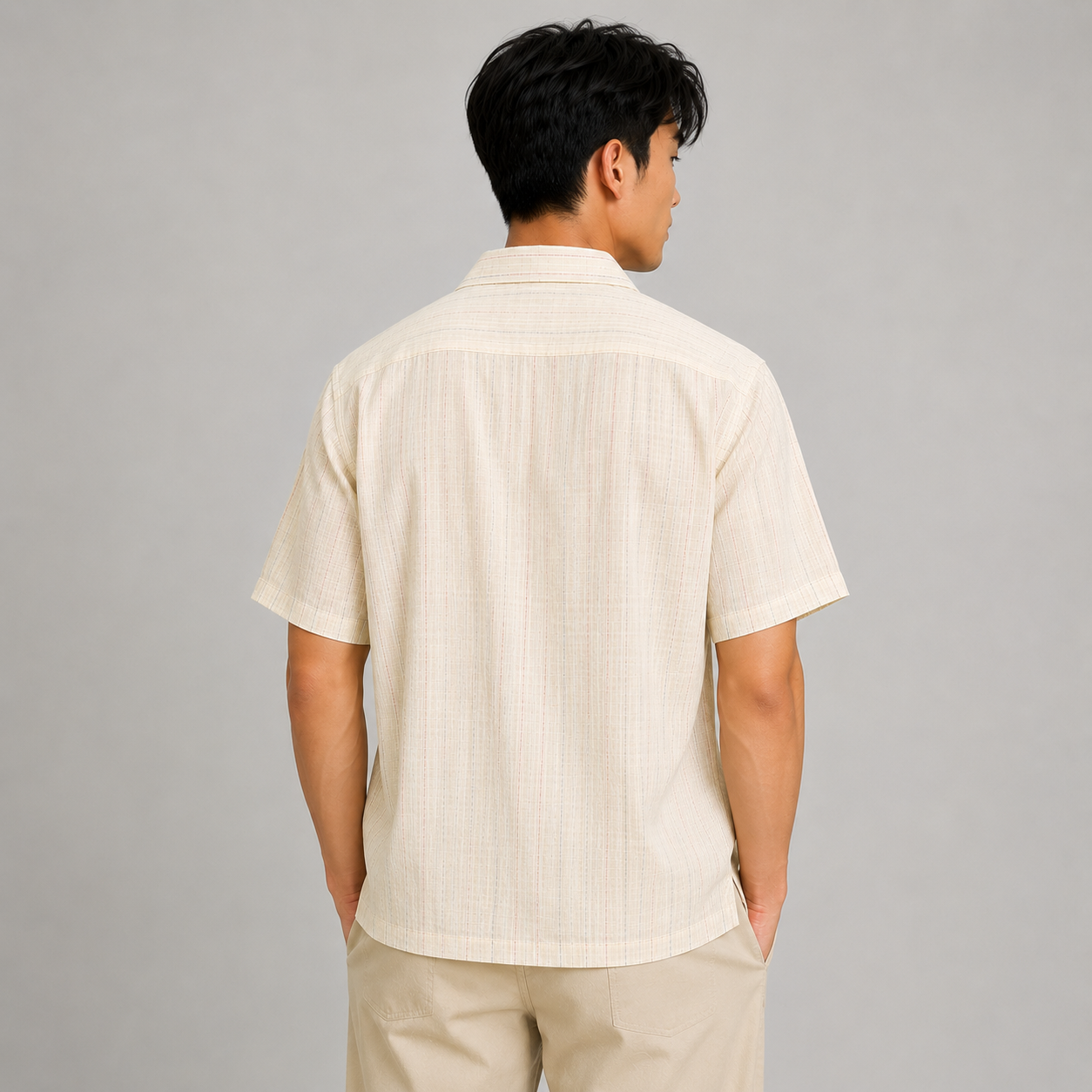 SALLT Men's Beige Linen Cotton Blend Shirt - Half Sleeves - Relaxed Fit