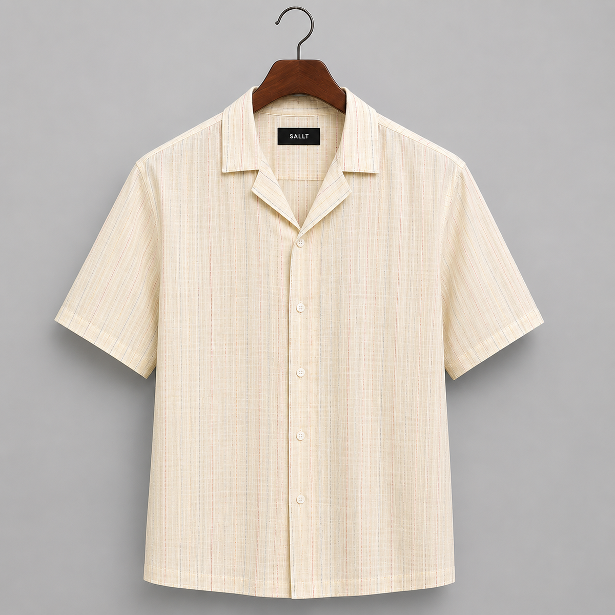SALLT Men's Beige Linen Cotton Blend Shirt - Half Sleeves - Relaxed Fit