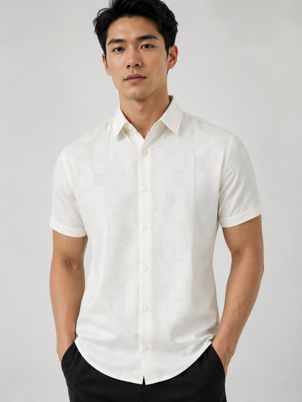 SALLT Men's White Premium Signature Cotton Shirt - Half Sleeves - Slim Fit