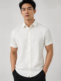 SALLT Men's White Premium Signature Cotton Shirt - Half Sleeves - Slim Fit
