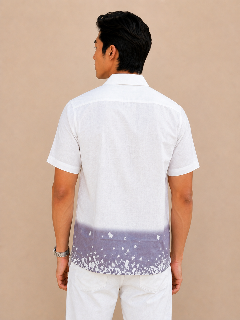 SALLT Men's White Printed Self Design Shirt - Half Sleeves - Relaxed Fit