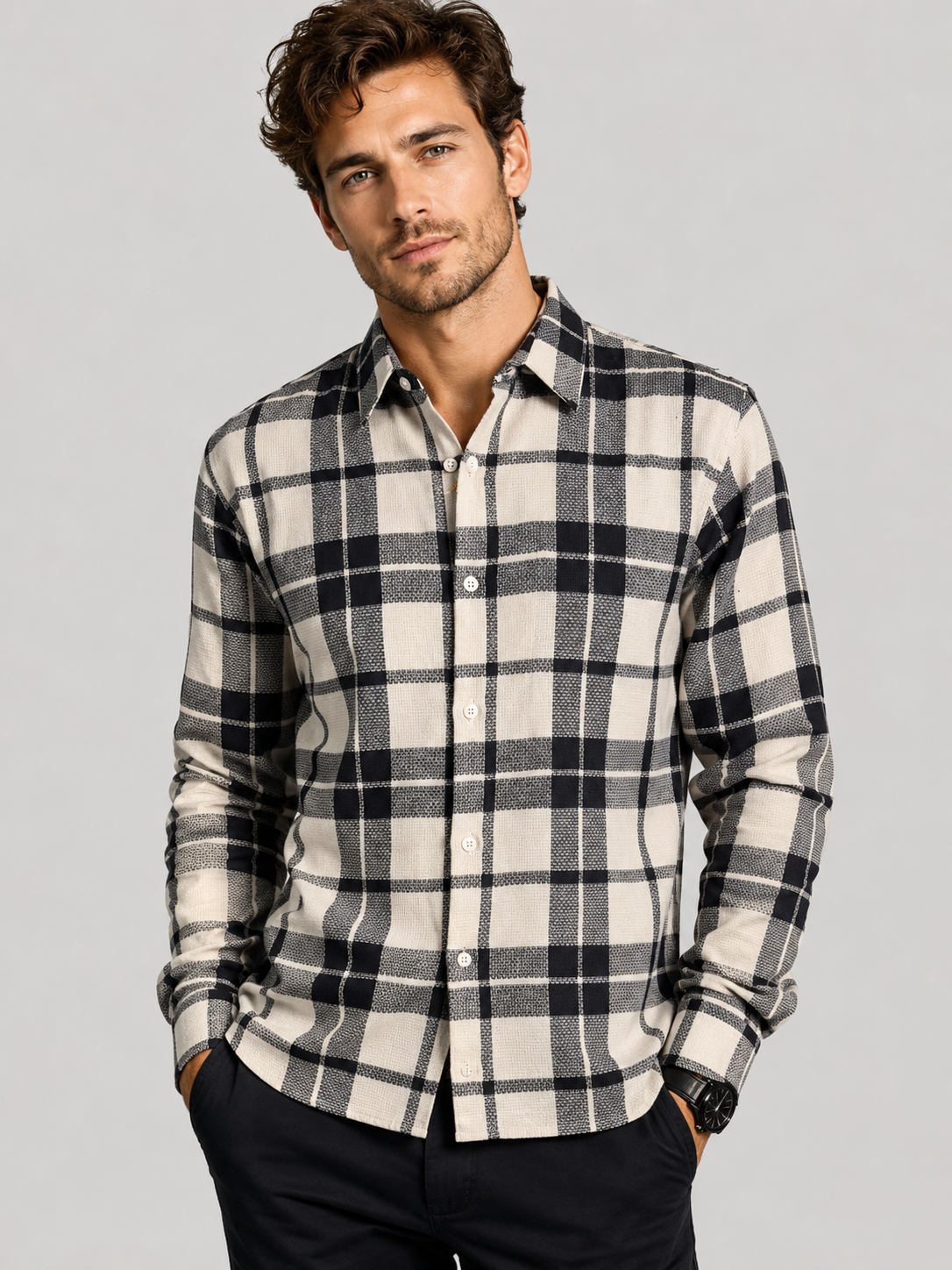 SALLT Men's Light Textured Cotton Premium Shirt - Full Sleeves - Slim Fit
