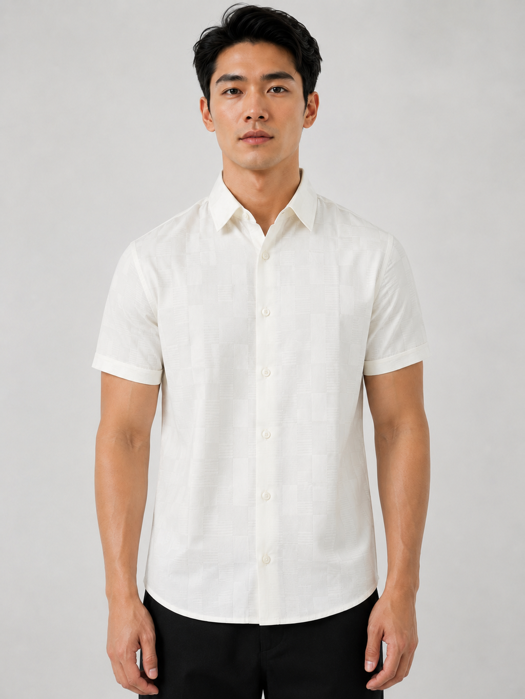 SALLT Men's White Premium Signature Cotton Shirt - Half Sleeves - Slim Fit