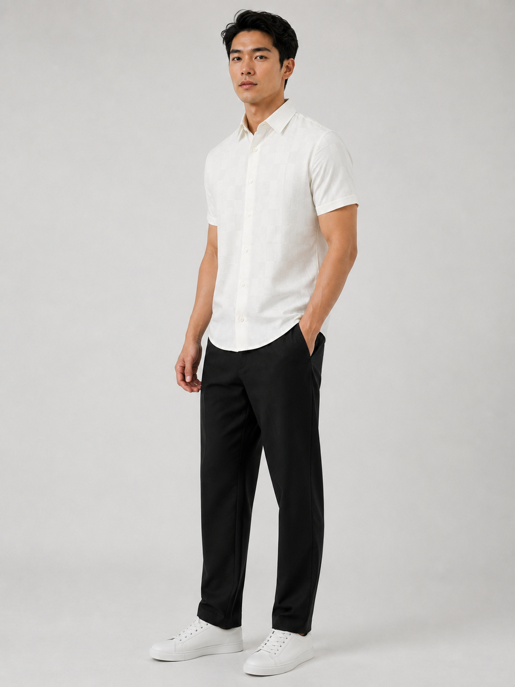 SALLT Men's White Premium Signature Cotton Shirt - Half Sleeves - Slim Fit