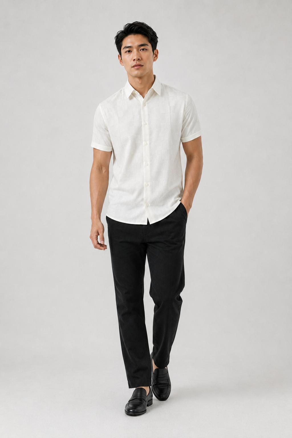 SALLT Men's White Premium Signature Cotton Shirt - Half Sleeves - Slim Fit
