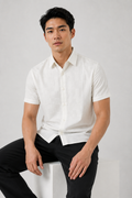 SALLT Men's White Premium Signature Cotton Shirt - Half Sleeves - Slim Fit