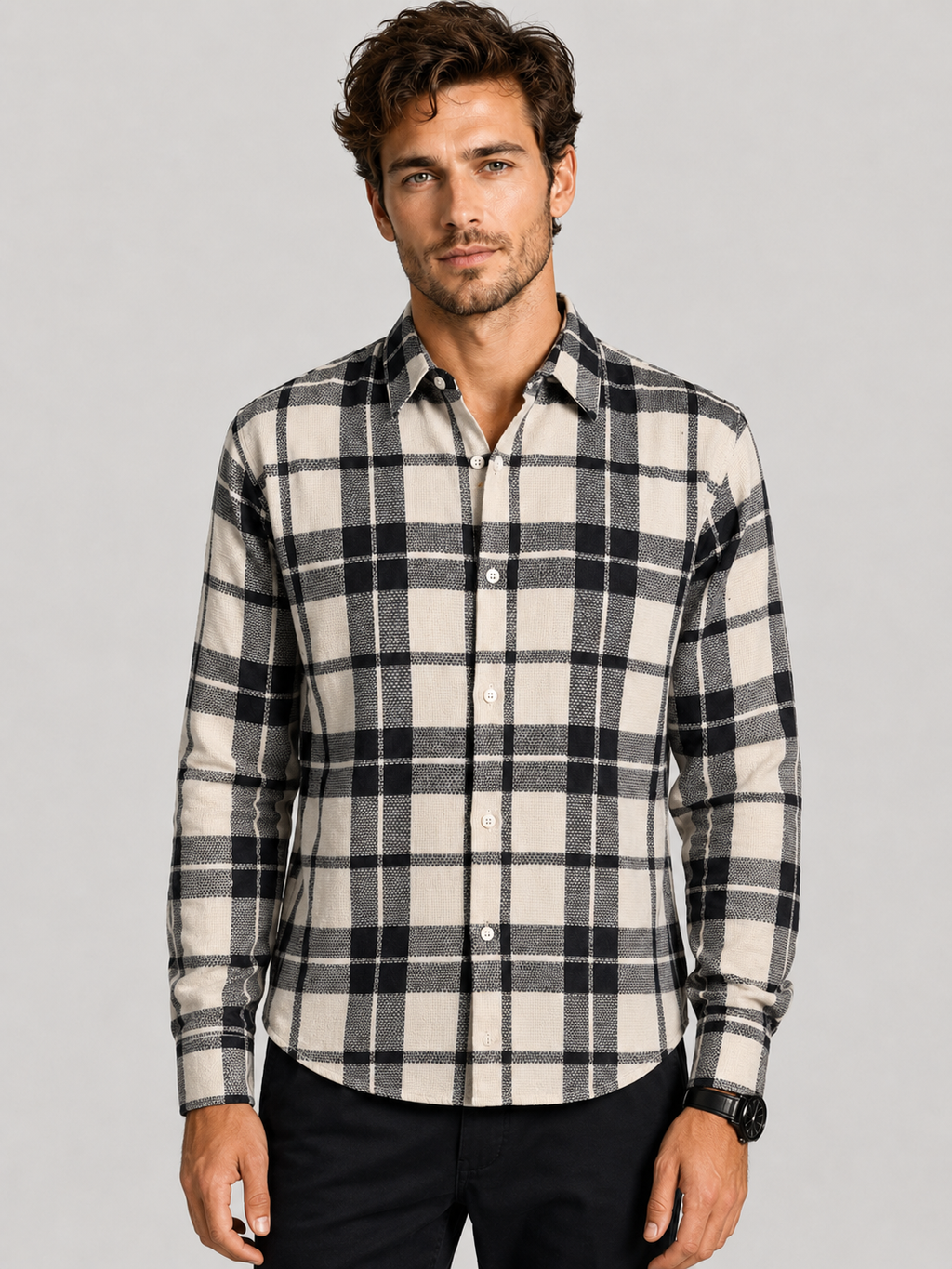 SALLT Men's Light Textured Cotton Premium Shirt - Full Sleeves - Slim Fit
