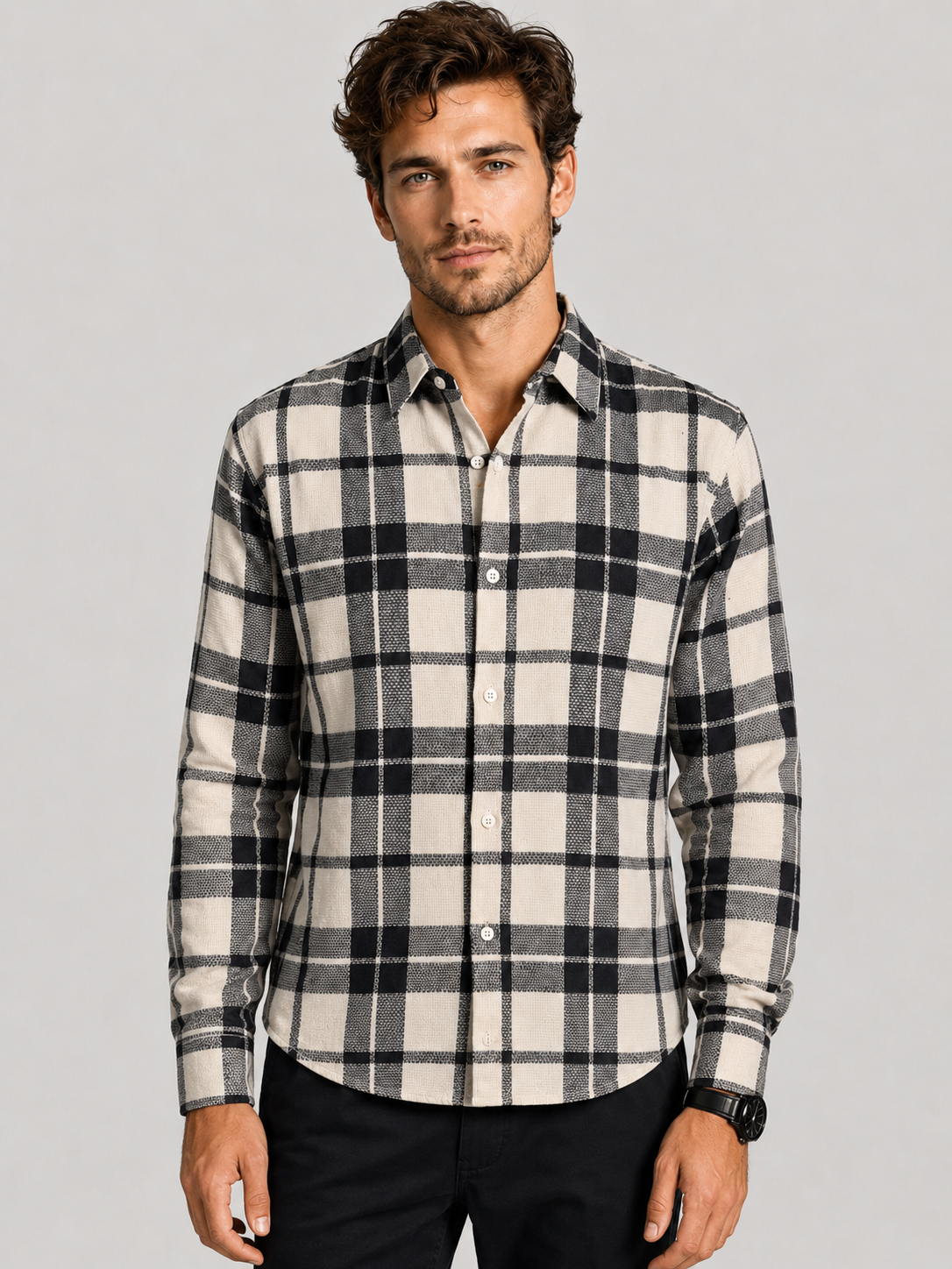 SALLT Men's Light Textured Cotton Premium Shirt - Full Sleeves - Slim Fit