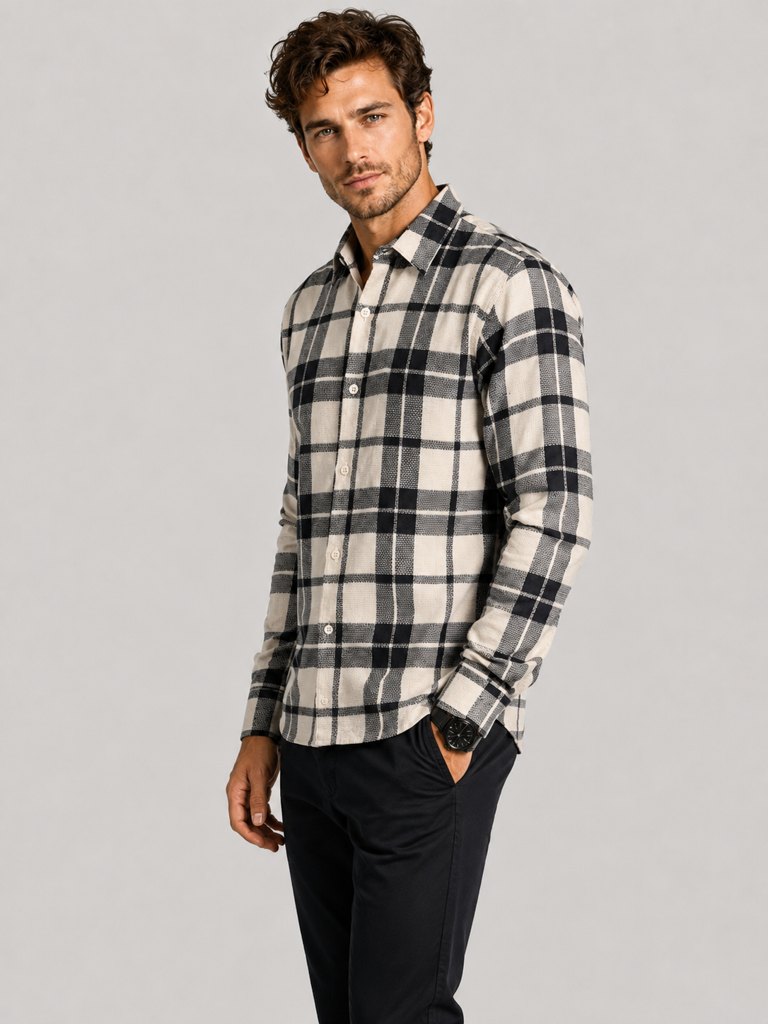 SALLT Men's Light Textured Cotton Premium Shirt - Full Sleeves - Slim Fit
