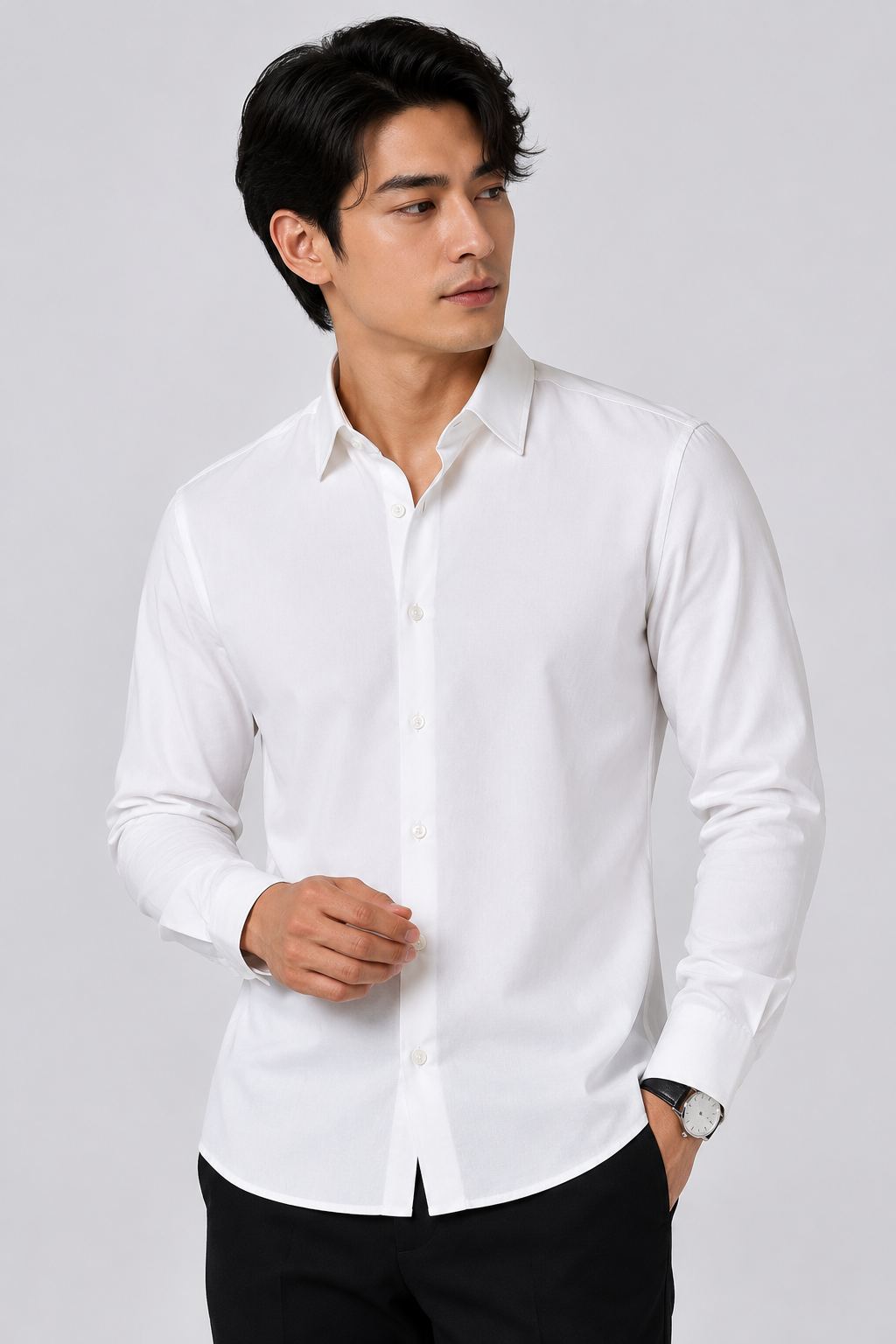 SALLT Men's White Classic Oxford Cotton Shirt - Full Sleeves - Slim Fit