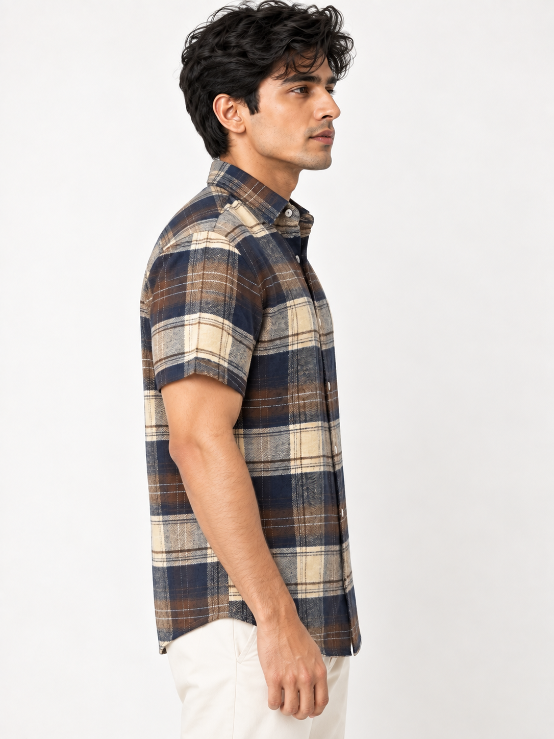 SALLT Men's Brown Soft - Brushed Cotton Shirt - Half Sleeves - Slim Fit