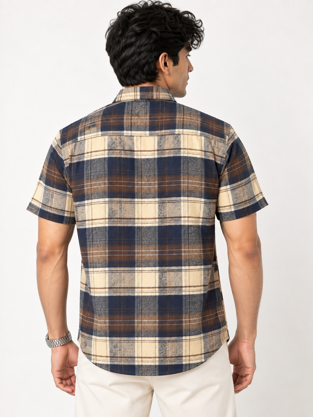 SALLT Men's Brown Soft - Brushed Cotton Shirt - Half Sleeves - Slim Fit