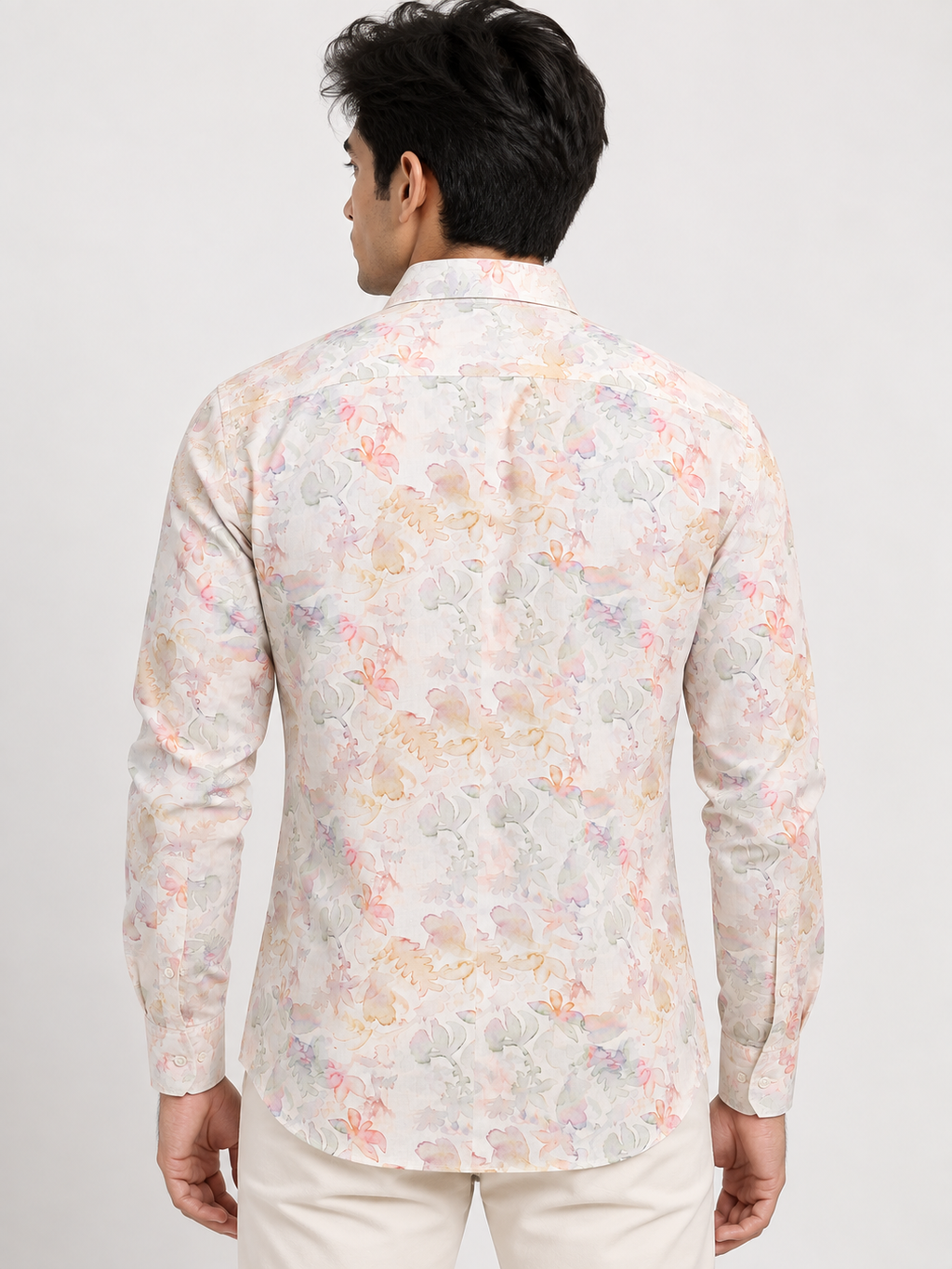SALLT Men's White Multicolour Printed Self Design Shirt - Full Sleeves - Slim Fit