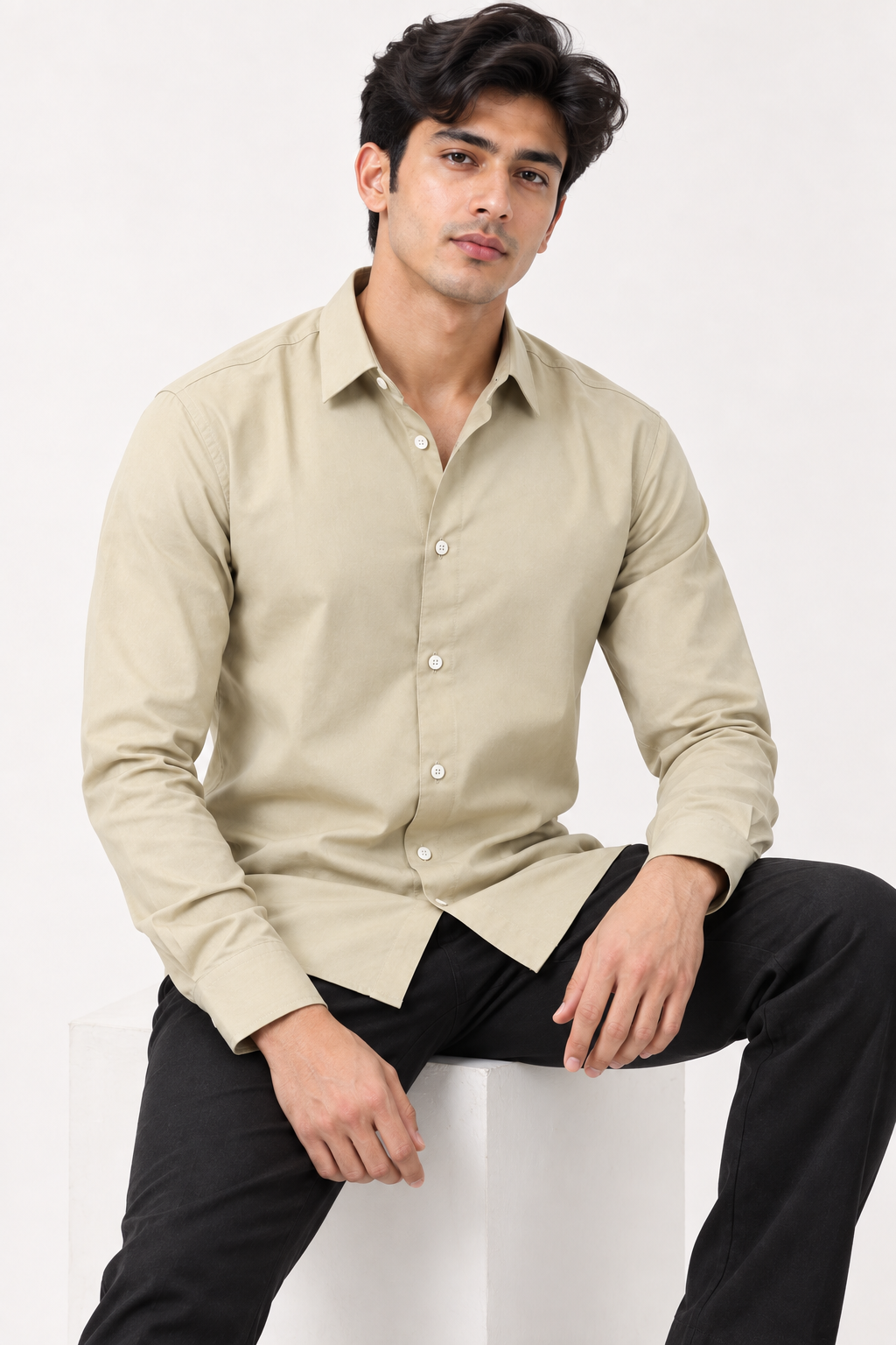 SALLT Men's Green Classic Oxford Cotton Shirt - Full Sleeves - Slim Fit
