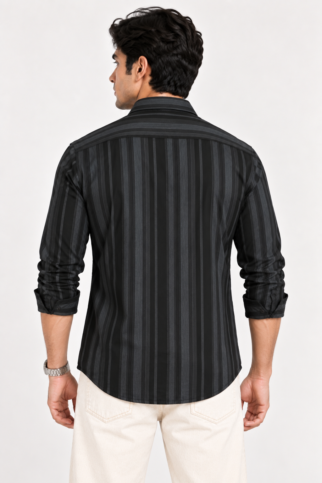 SALLT Men's Black & Grey Classic Texture Cotton Shirt - Full Sleeves - Slim Fit