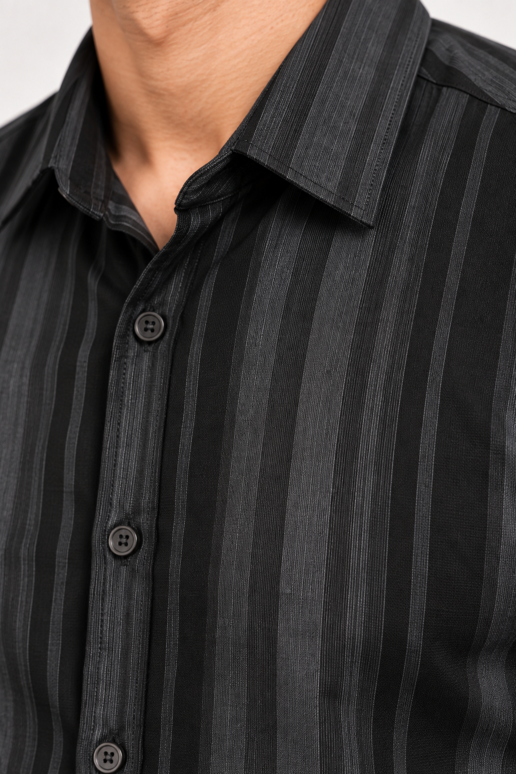 SALLT Men's Black & Grey Classic Texture Cotton Shirt - Full Sleeves - Slim Fit