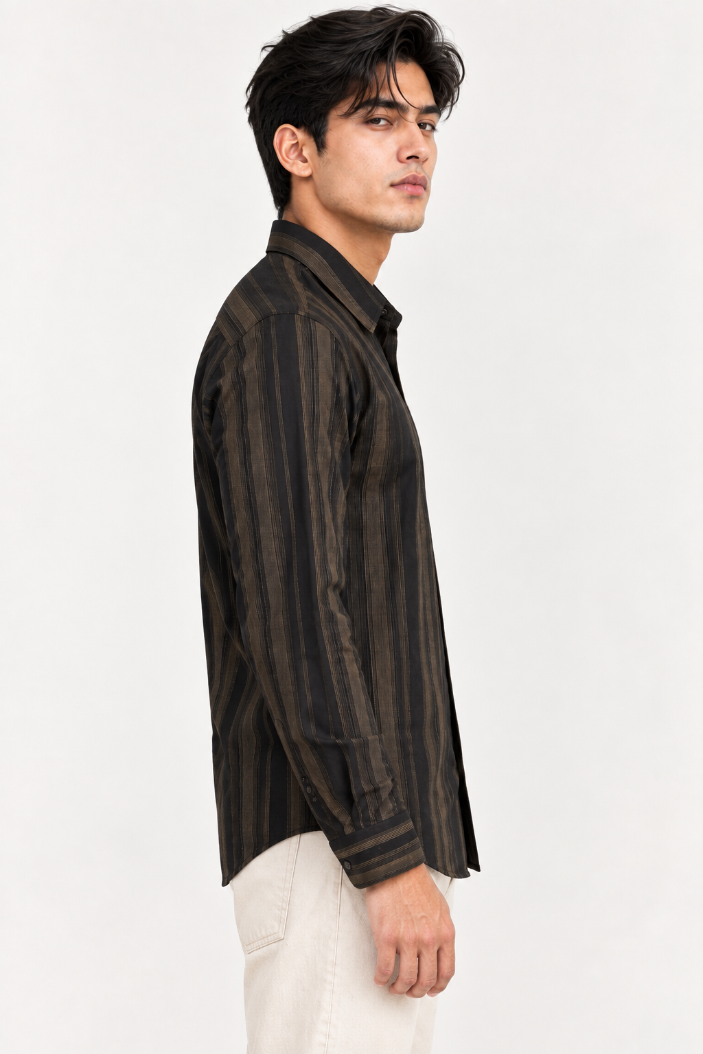 SALLT Men's Black & Brown Classic Texture Cotton Shirt - Full Sleeves - Slim Fit