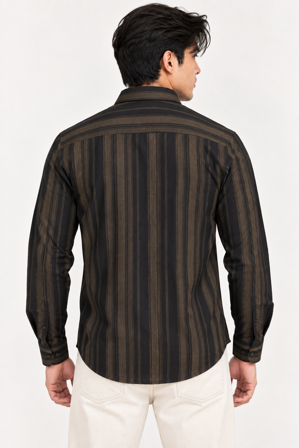 SALLT Men's Black & Brown Classic Texture Cotton Shirt - Full Sleeves - Slim Fit
