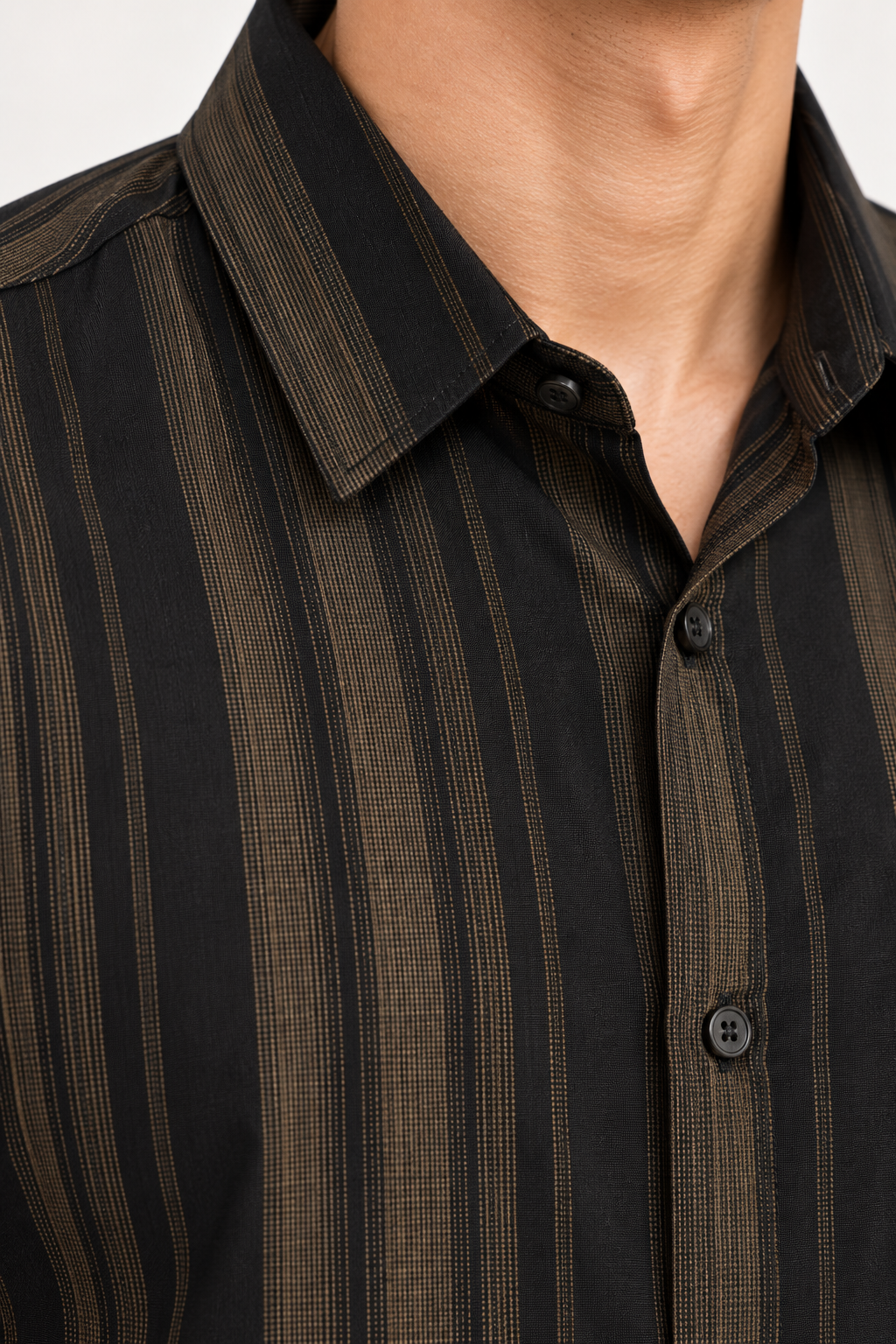 SALLT Men's Black & Brown Classic Texture Cotton Shirt - Full Sleeves - Slim Fit