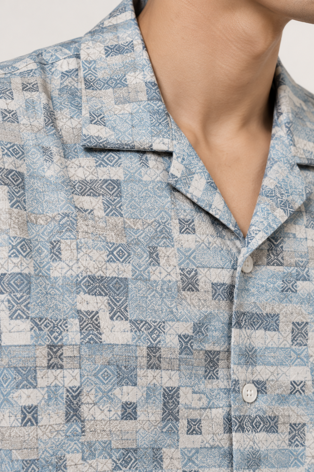 SALLT Men's White Printed Self Design Shirt - Half Sleeves-Oversized