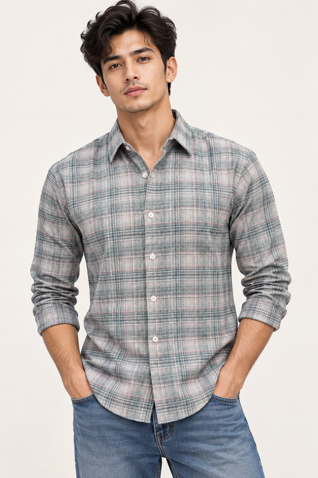 SALLT Men's Blue Textured Cotton Premium Shirt - Full Sleeves - Slim Fit