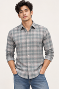 SALLT Men's Blue Textured Cotton Premium Shirt - Full Sleeves - Slim Fit