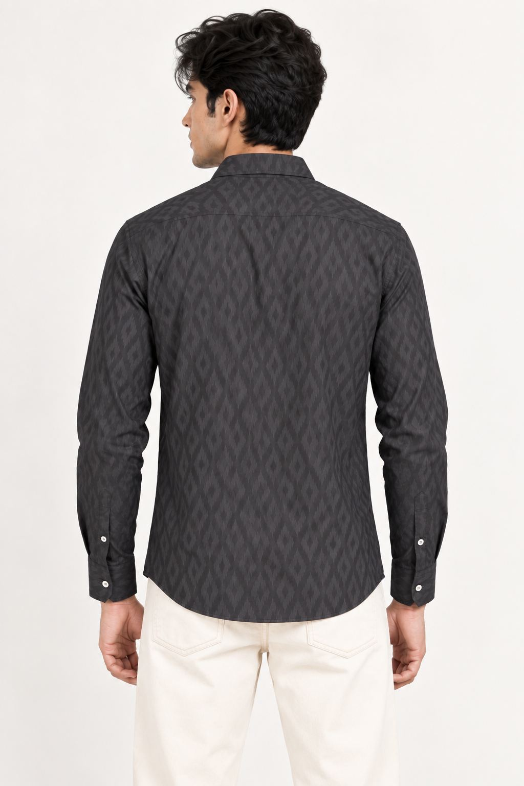 SALLT Men's Greyish Black Contemporary Pattern Cotton Shirt - Full Sleeves - Slim Fit