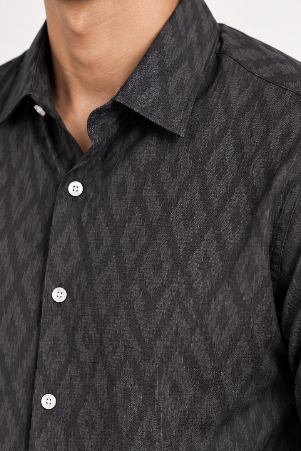 SALLT Men's Greyish Black Contemporary Pattern Cotton Shirt - Full Sleeves - Slim Fit