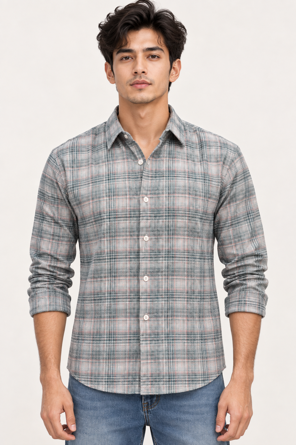 SALLT Men's Blue Textured Cotton Premium Shirt - Full Sleeves - Slim Fit