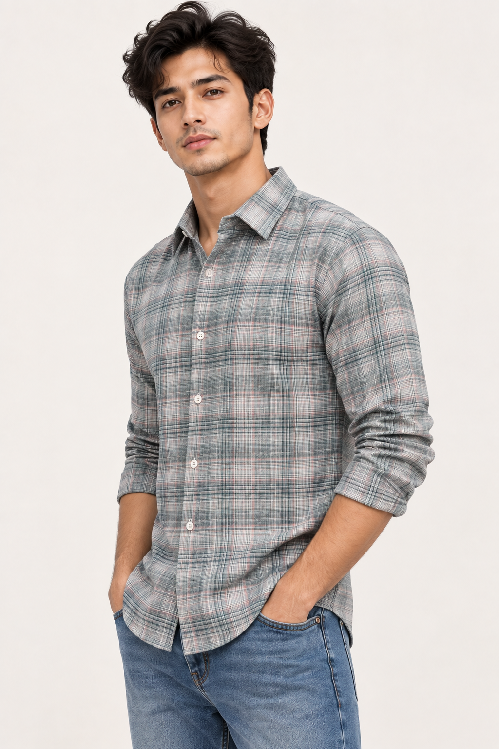 SALLT Men's Blue Textured Cotton Premium Shirt - Full Sleeves - Slim Fit