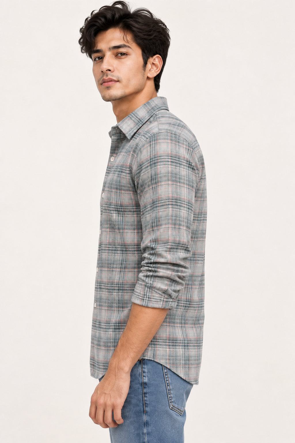 SALLT Men's Blue Textured Cotton Premium Shirt - Full Sleeves - Slim Fit