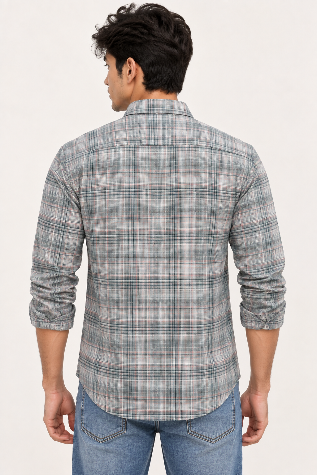SALLT Men's Blue Textured Cotton Premium Shirt - Full Sleeves - Slim Fit