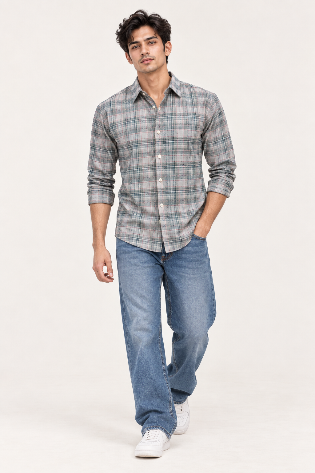 SALLT Men's Blue Textured Cotton Premium Shirt - Full Sleeves - Slim Fit