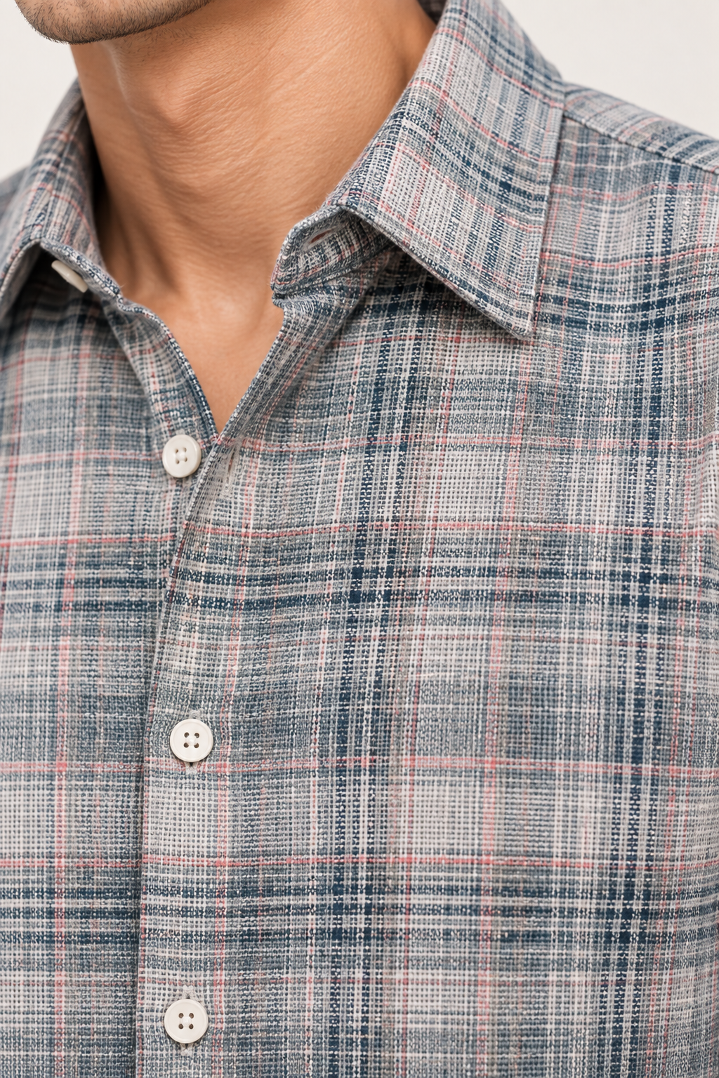 SALLT Men's Blue Textured Cotton Premium Shirt - Full Sleeves - Slim Fit