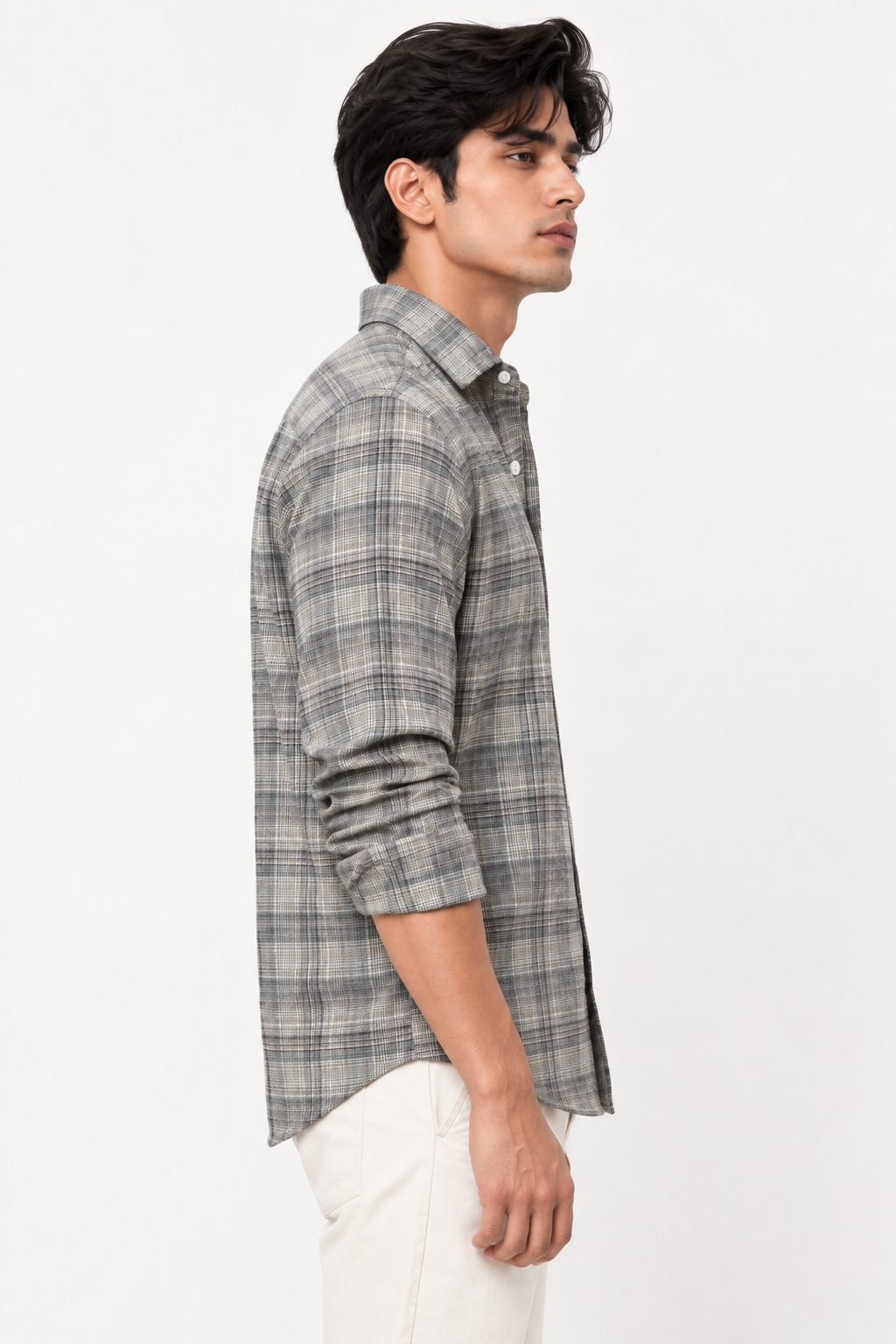 SALLT Men's Grey Textured Cotton Premium Shirt - Full Sleeves - Slim Fit