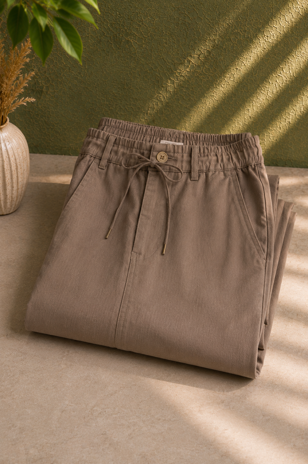 SALLT Khaki Cotton Linen Pants - Regular Fit