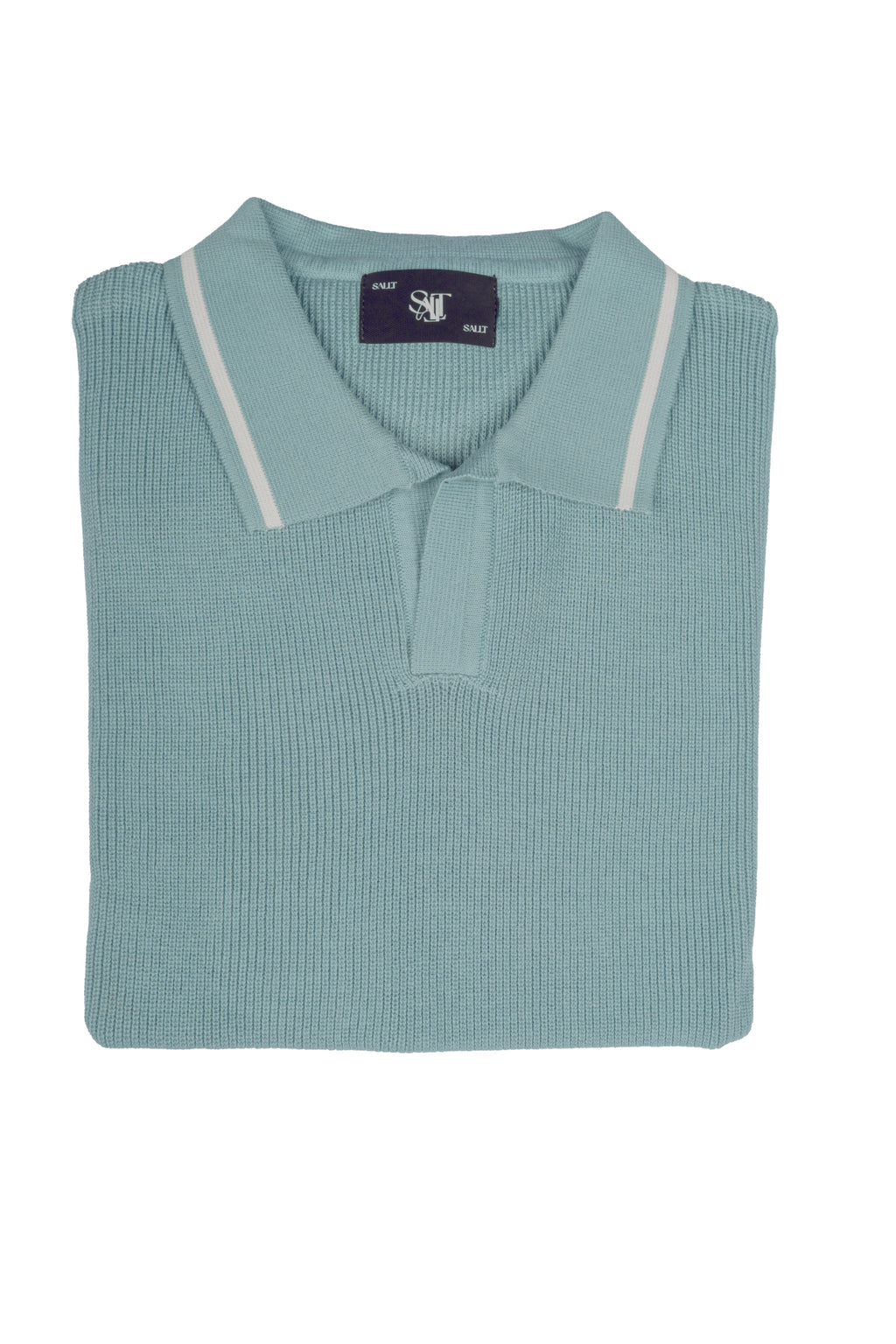 SALLT Blue Knitted Polo Cotton Shirt - Relaxed Fit