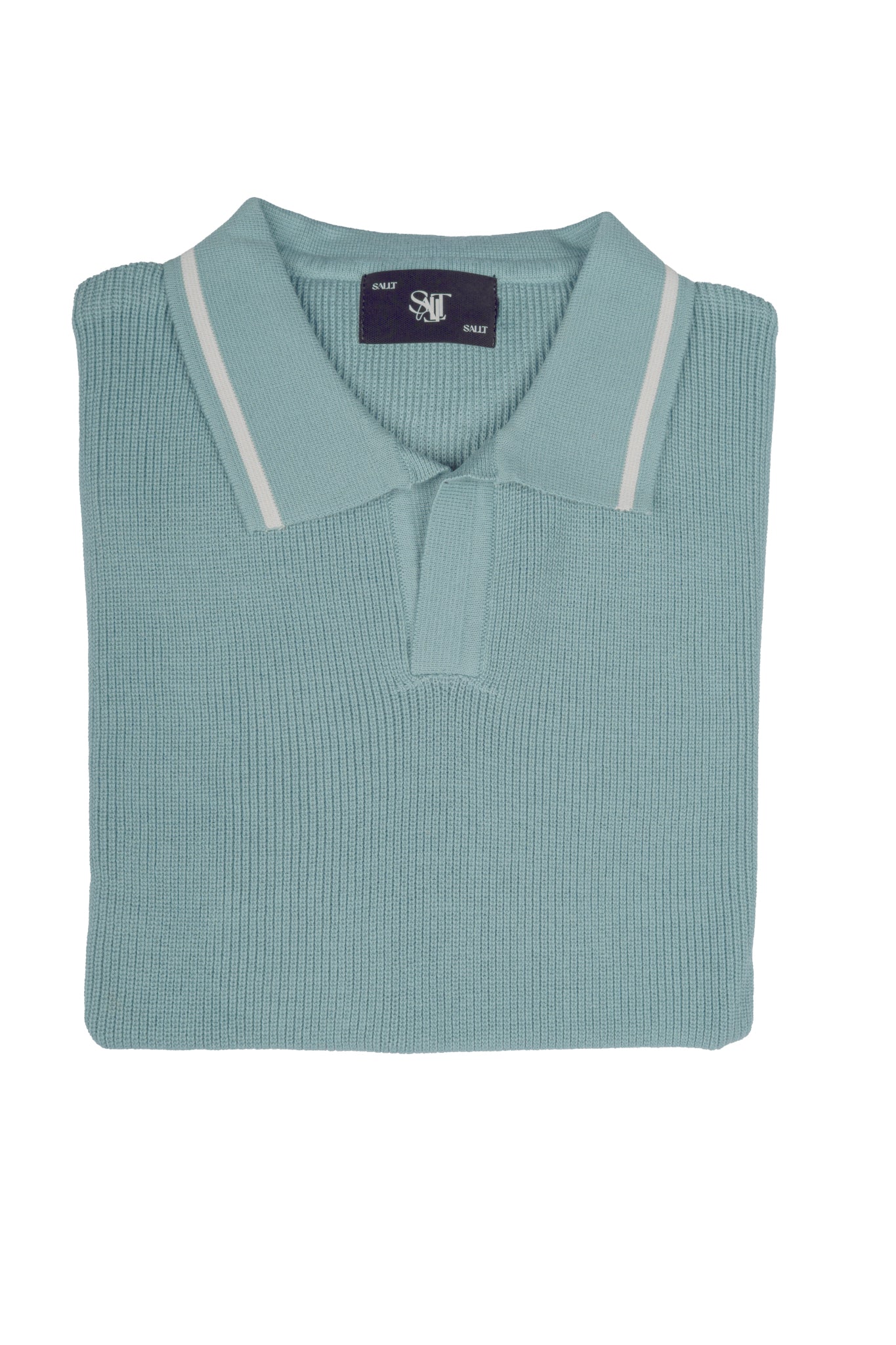 SALLT Blue Knitted Polo Cotton Shirt - Relaxed Fit