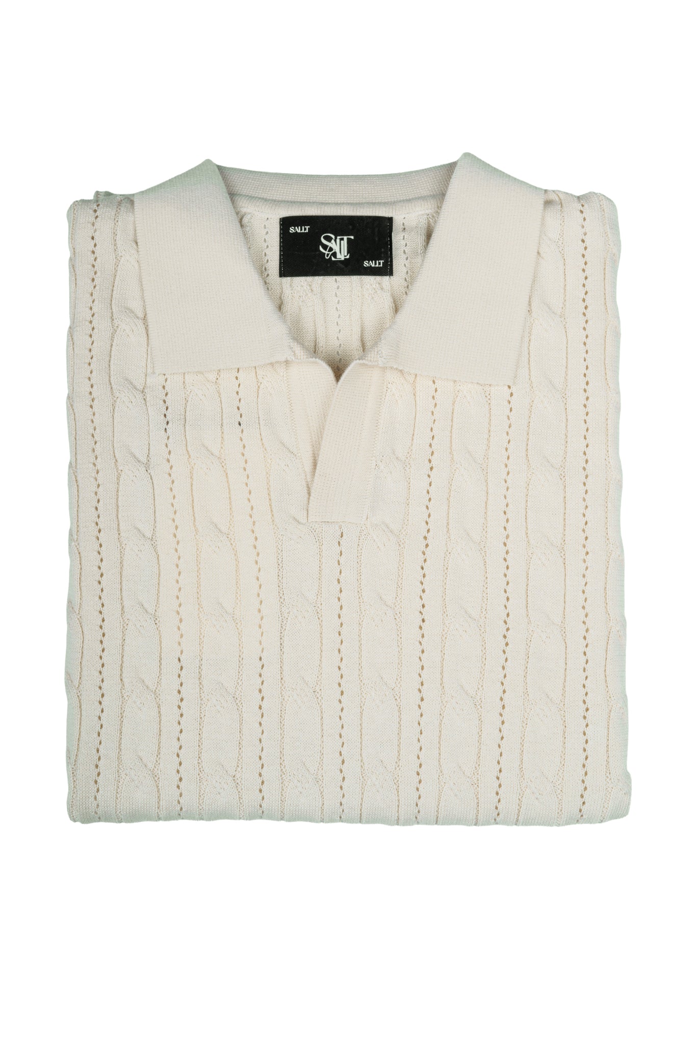 SALLT Cream Knitted Polo Cotton Shirt - Regular Fit