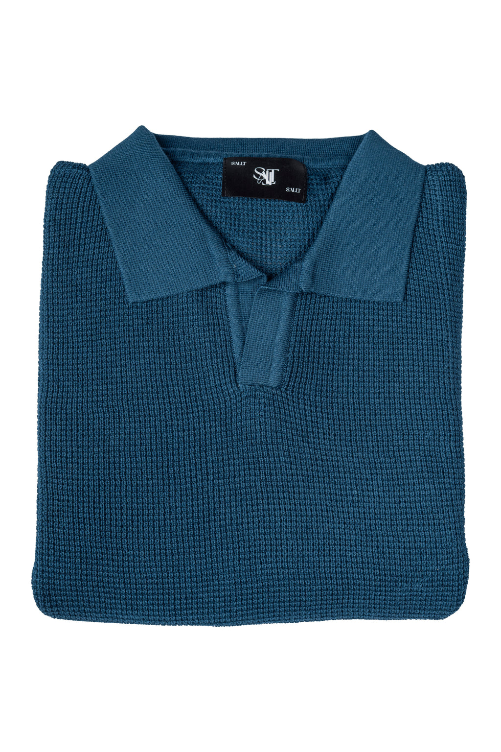 SALLT Blue Knitted Polo Cotton Shirt - Relaxed Fit