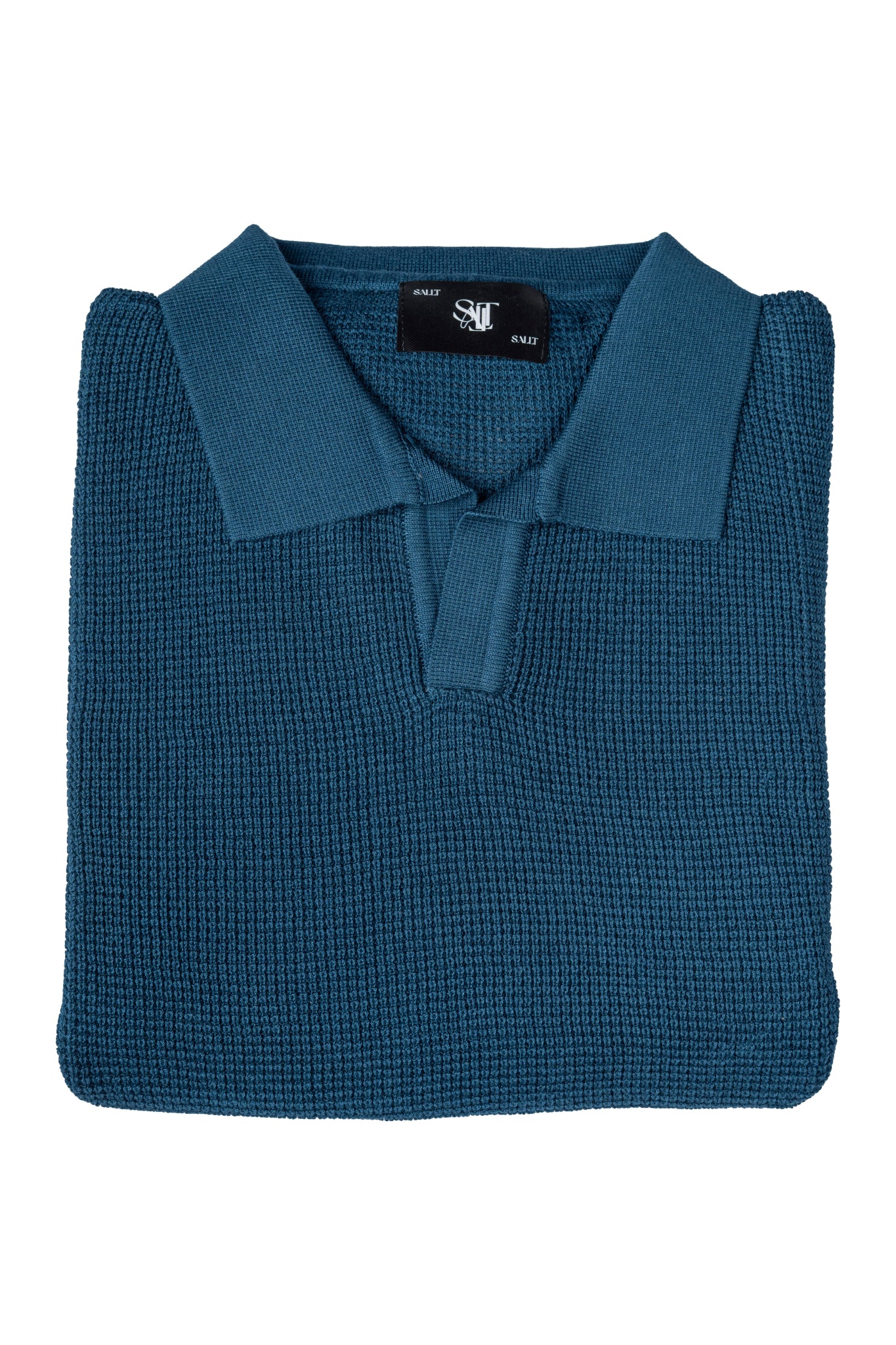SALLT Blue Knitted Polo Cotton Shirt - Relaxed Fit