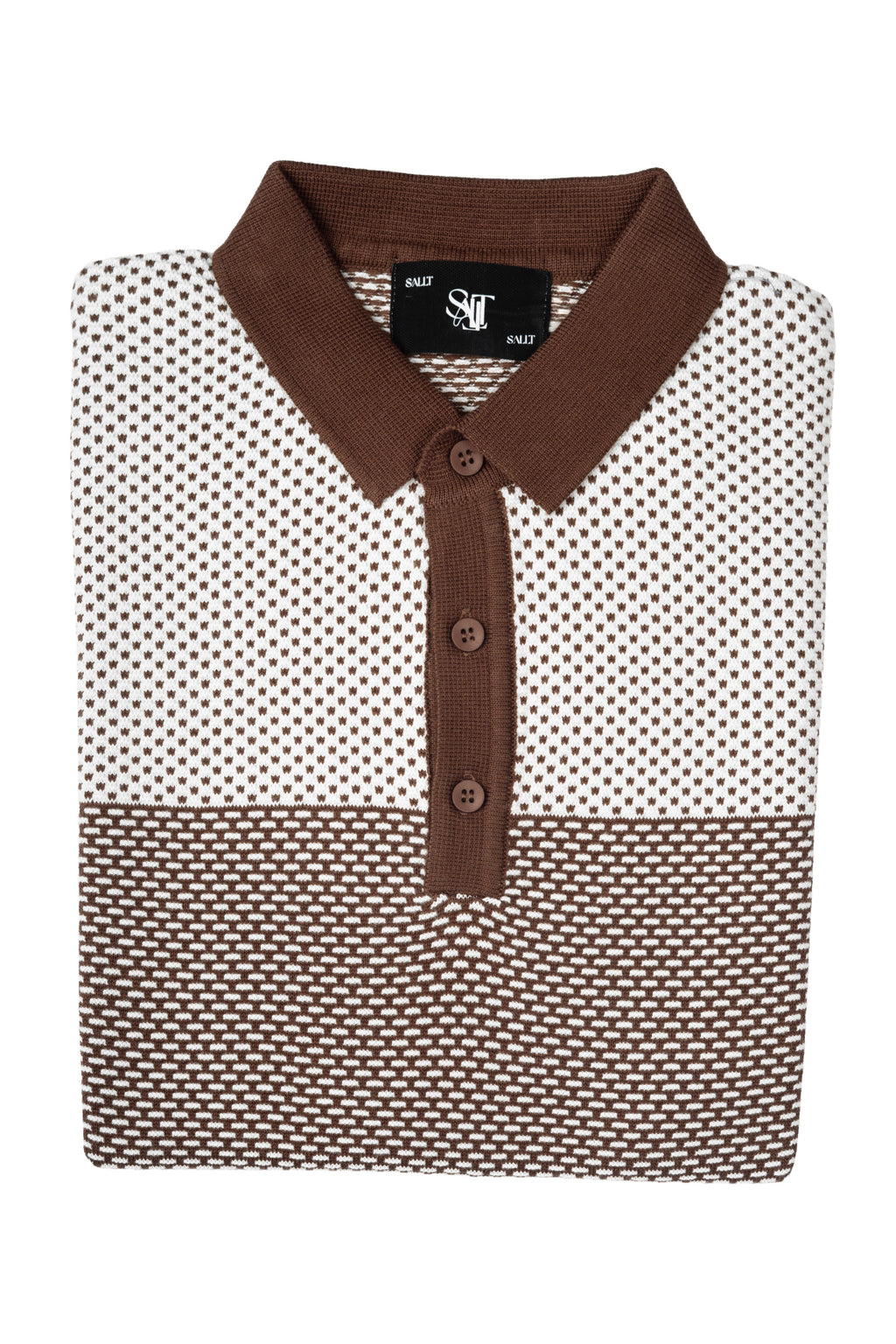 SALLT Brown Knitted Polo Cotton Shirt - Regular Fit