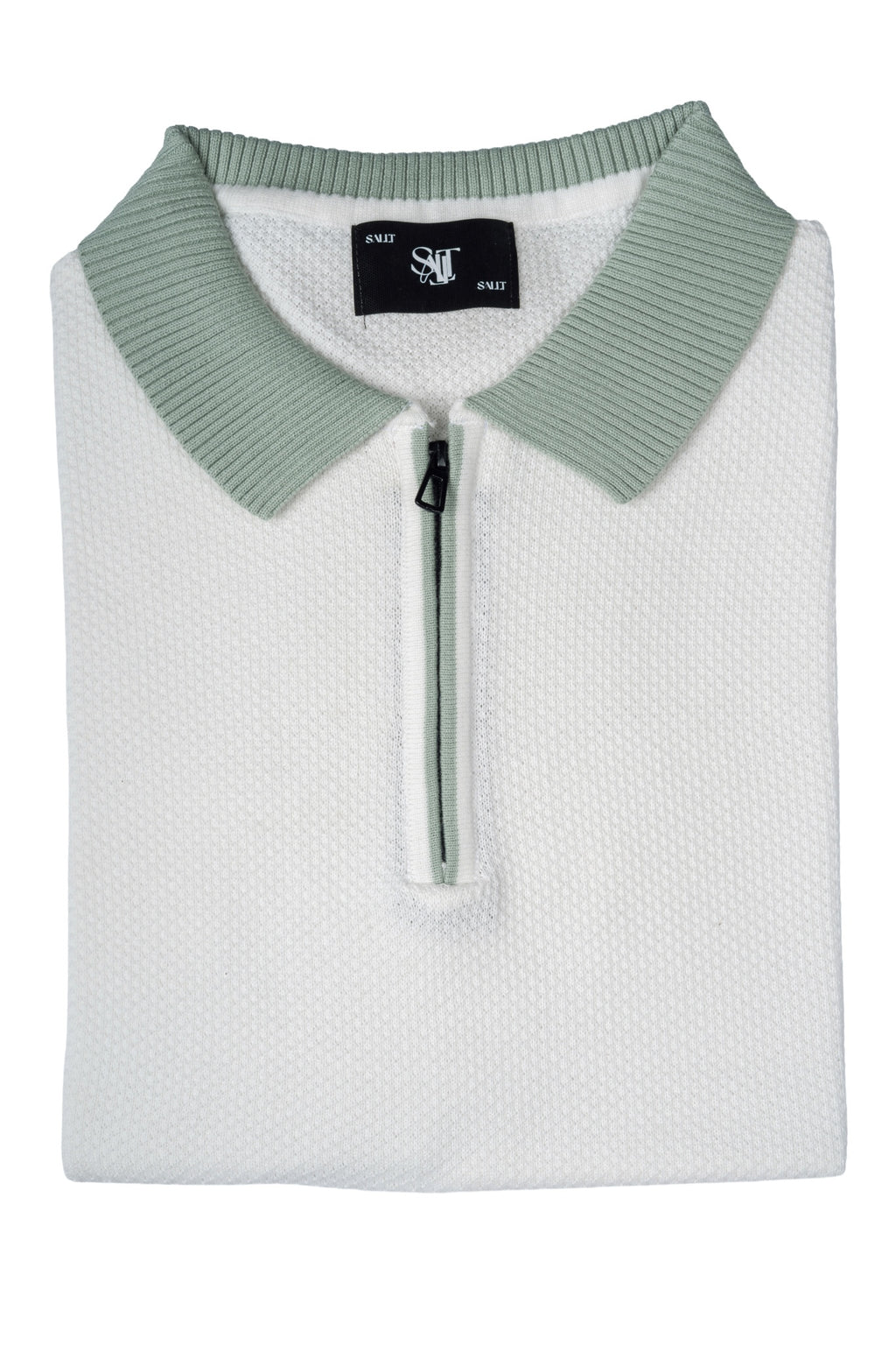 SALLT White Knitted Polo Cotton Shirt - Regular Fit