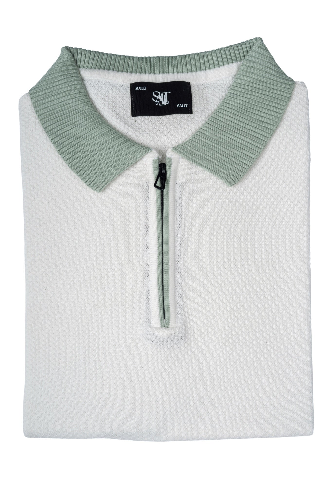 SALLT White Knitted Polo Cotton Shirt - Regular Fit